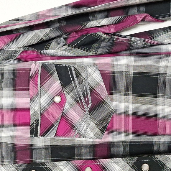 Panhandle Slim Black Gray Purple Plaid Pearl Snap Western Button Down Shirt Sz.L - Picture 6 of 14